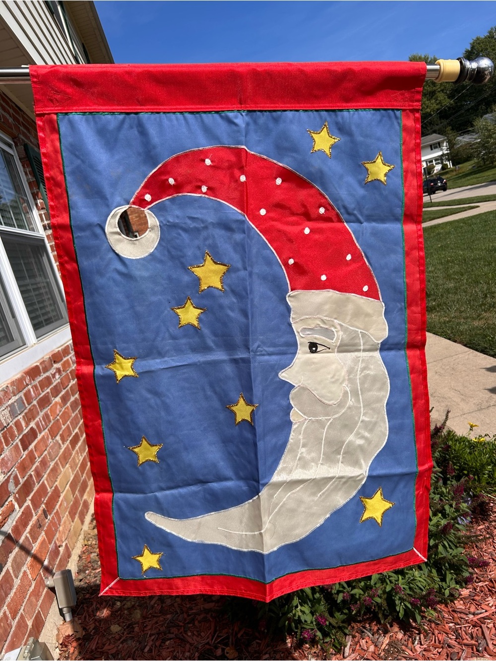 Whimsy Santa moon appliqué flag